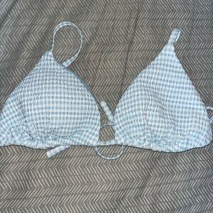 Hollister Blue and White Gingham Bikini Top